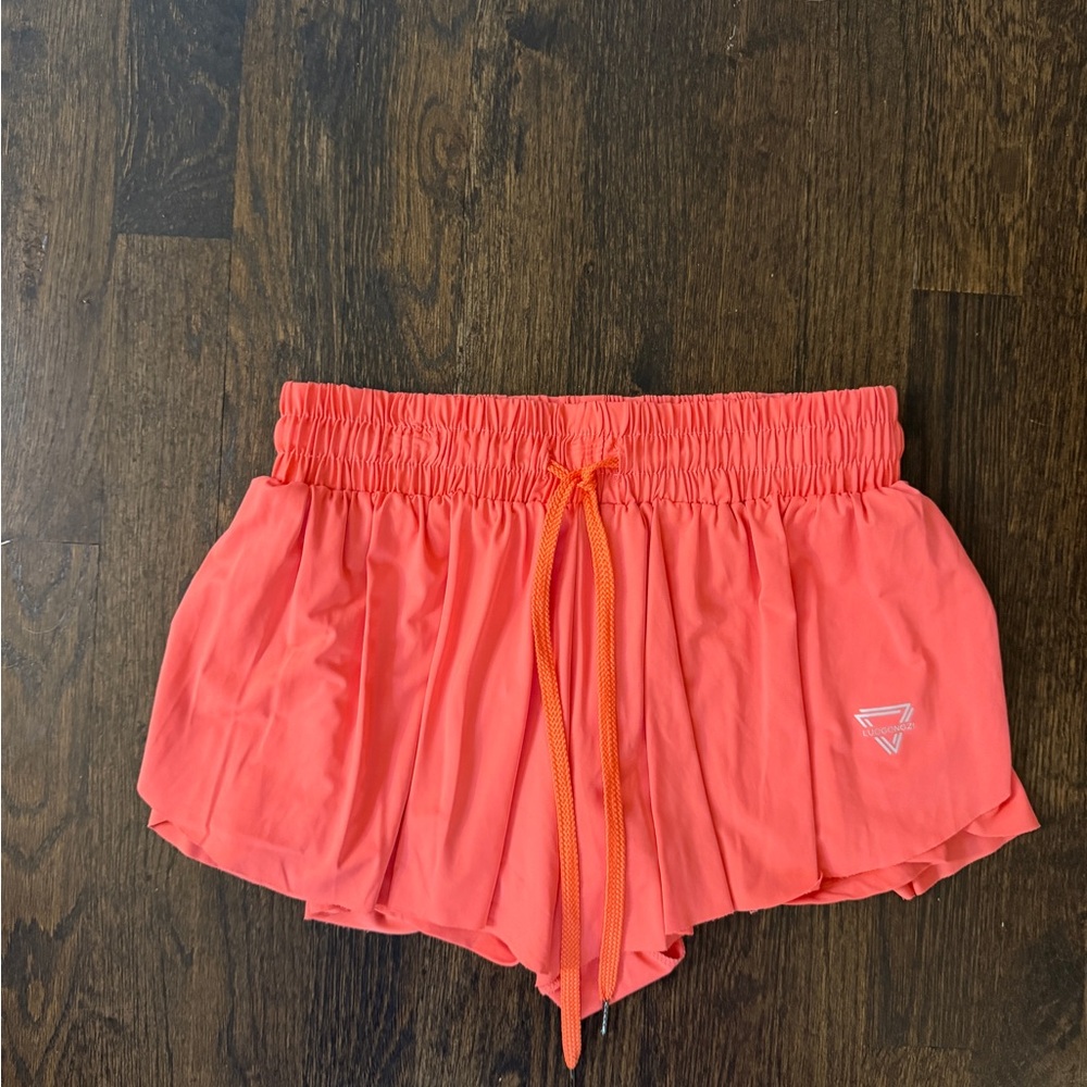 Vibrant Coral Women Athletic Butterfly Shorts